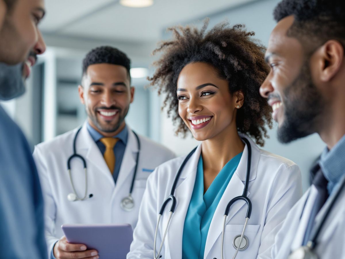 Grup de medici discutând opțiuni medicale.