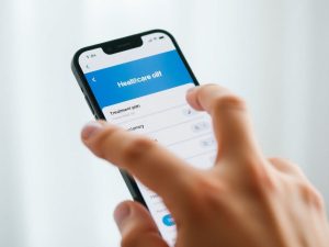 Imagine cu un telefon mobil și aplicație de sănătate.