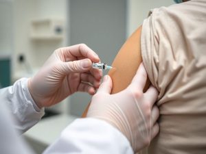 Persoane primind vaccinuri