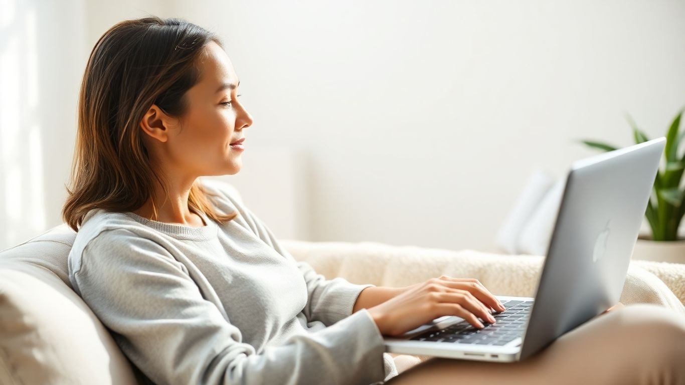 Persoană vorbind cu terapeut online pe laptop.